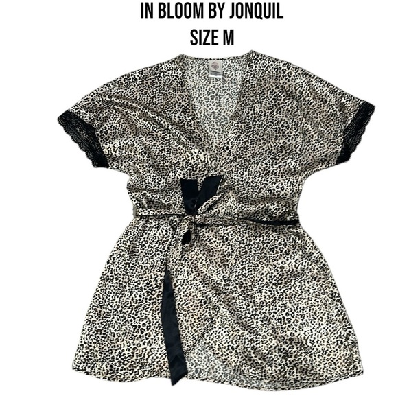 IN BLOOM BY JONQUIL WOMEN LEOPARD PRINT SHORT SLEEVE ROBE - Picture 1 of 11